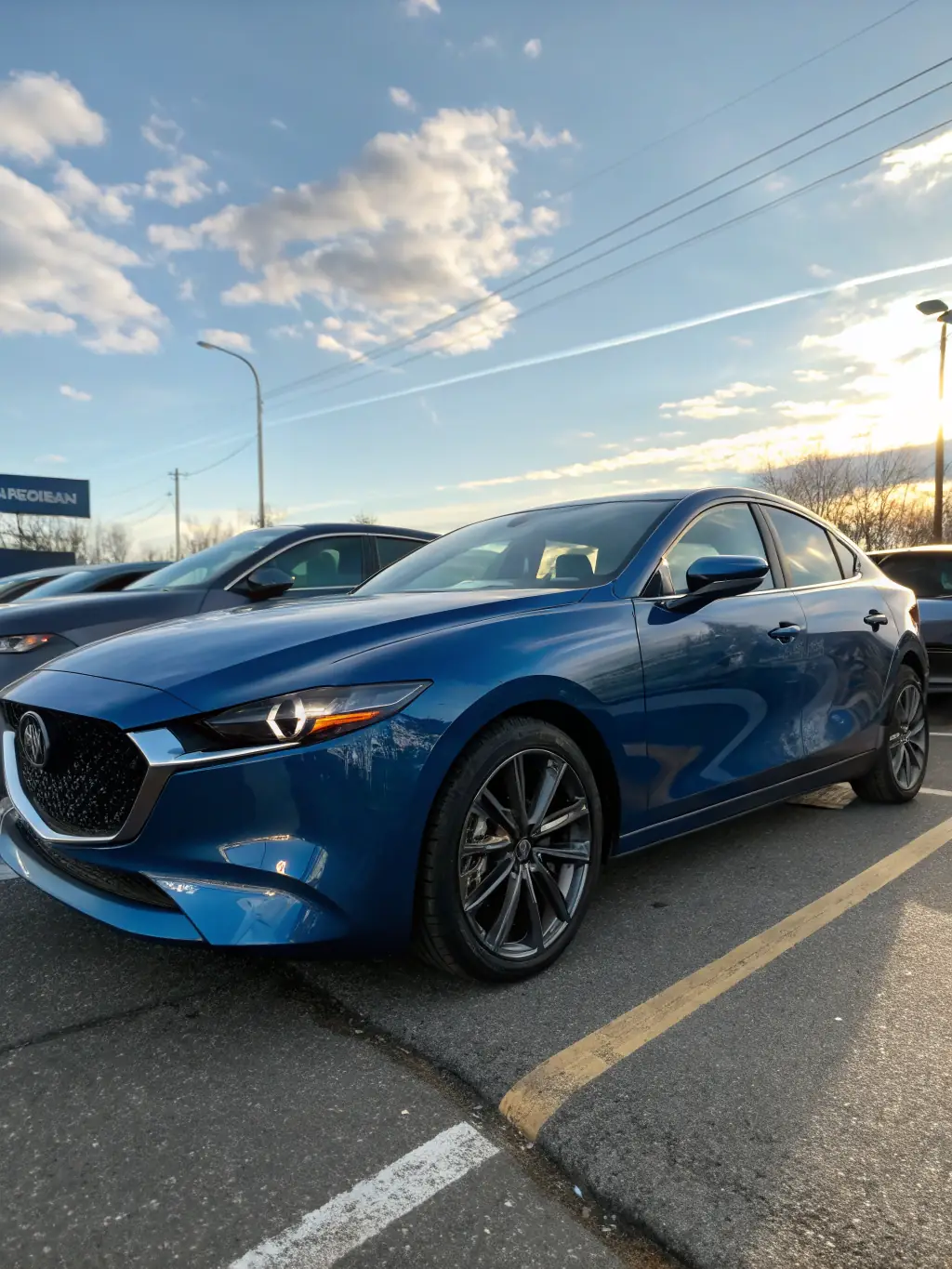 A black Mazda Demio with sporty alloy wheels, photographed in a studio setting, highlighting its stylish exterior and agile handling.